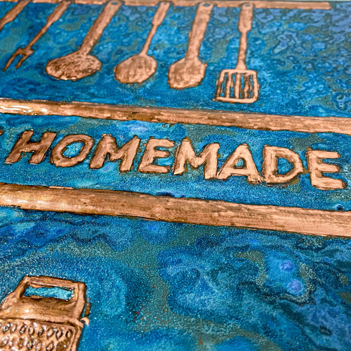 Cozy Home Kitchen Backsplash Tile - Copper Happiness is Homemade - Blue Patina - Natuross