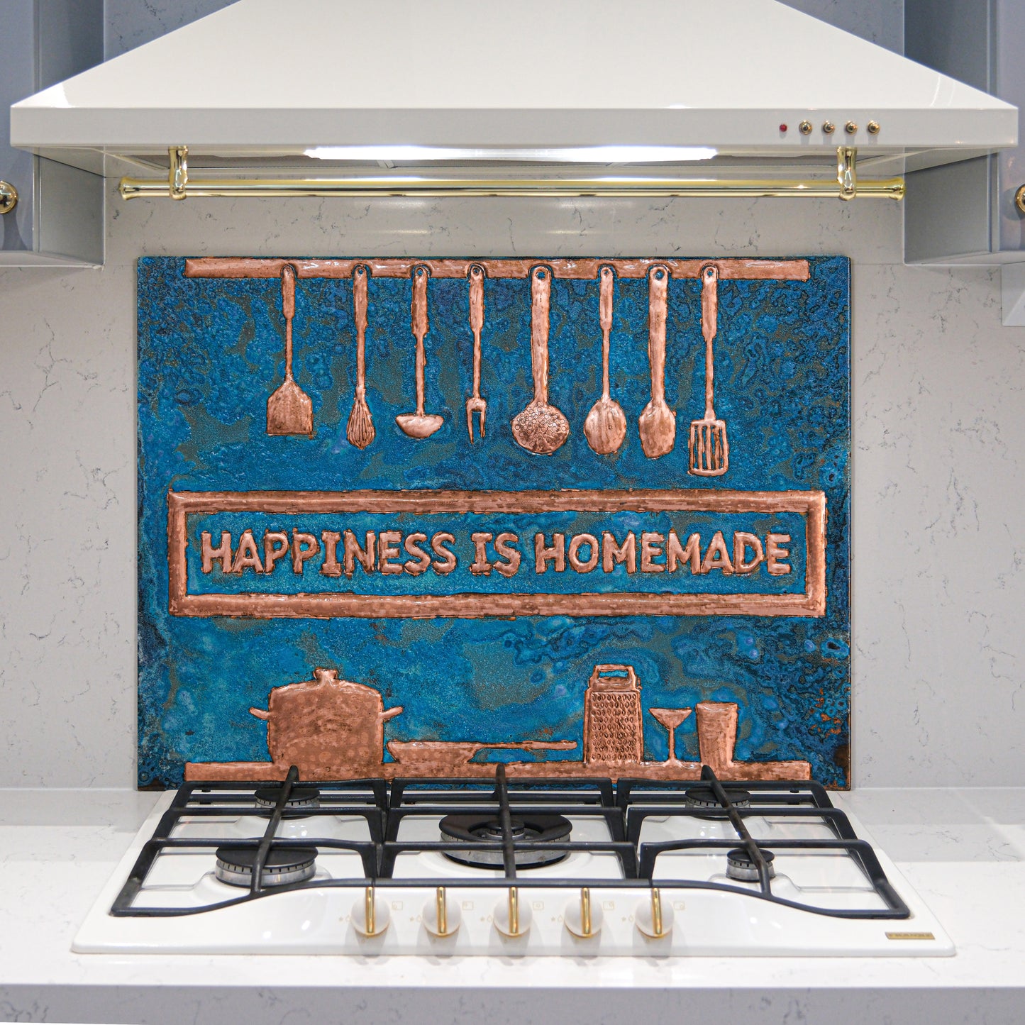 Cozy Home Kitchen Backsplash Tile - Copper Happiness is Homemade - Blue Patina - Natuross