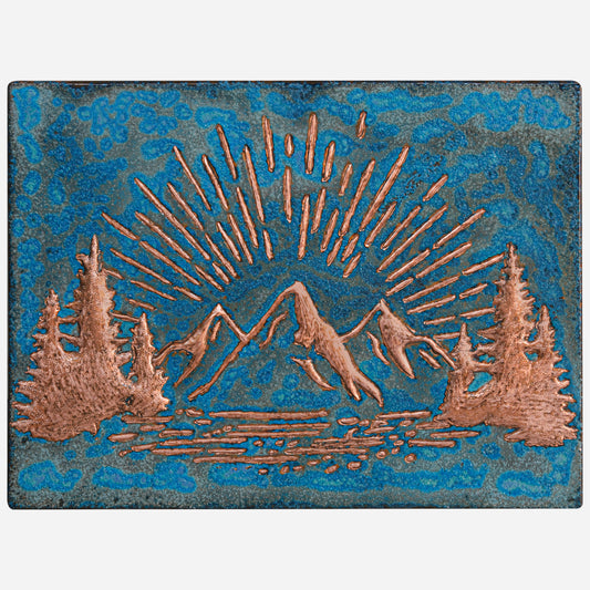 Mountain Retreat Kitchen Backsplash Tile - Copper Sunrise Scene - Blue Patina - Natuross