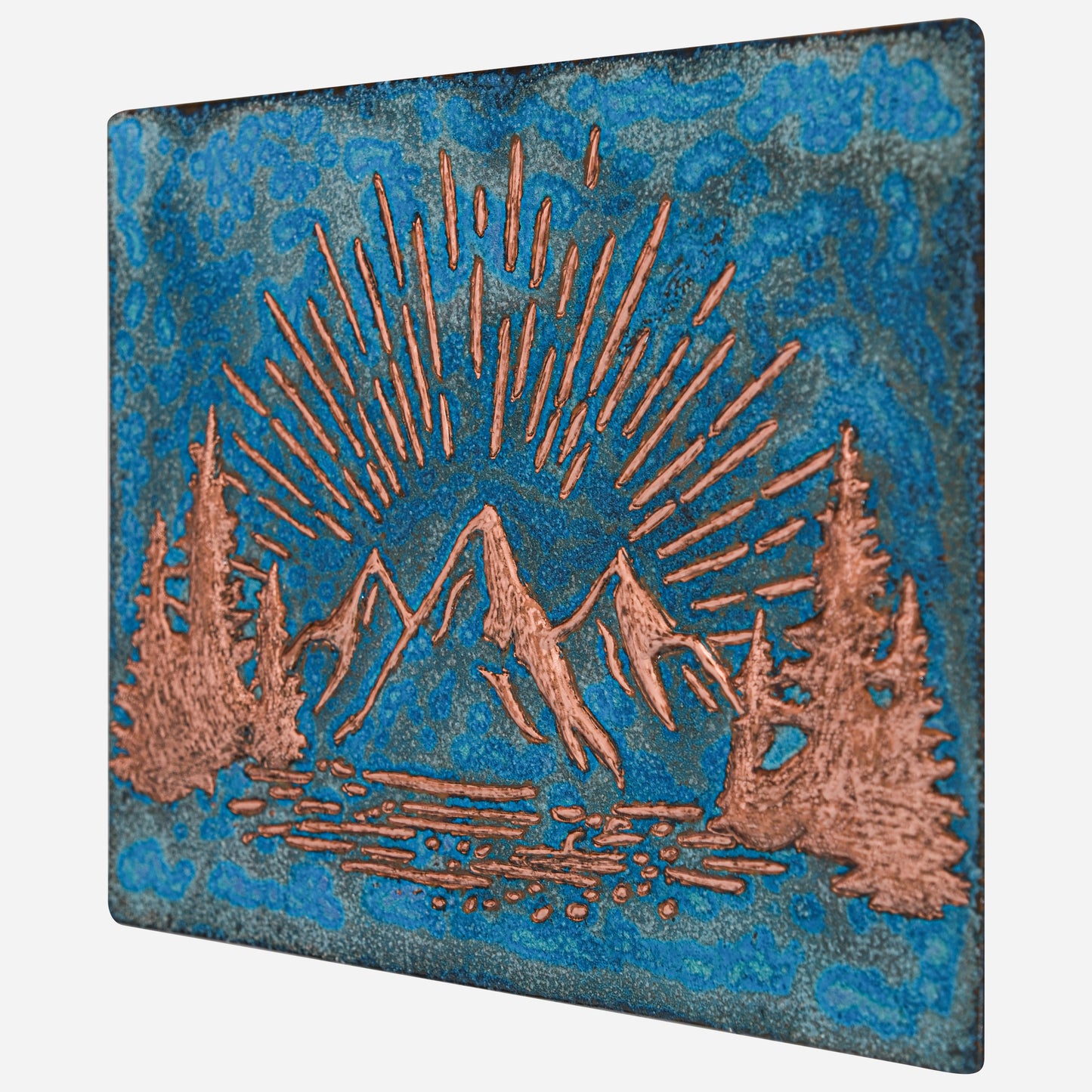 Mountain Retreat Kitchen Backsplash Tile - Copper Sunrise Scene - Blue Patina - Natuross