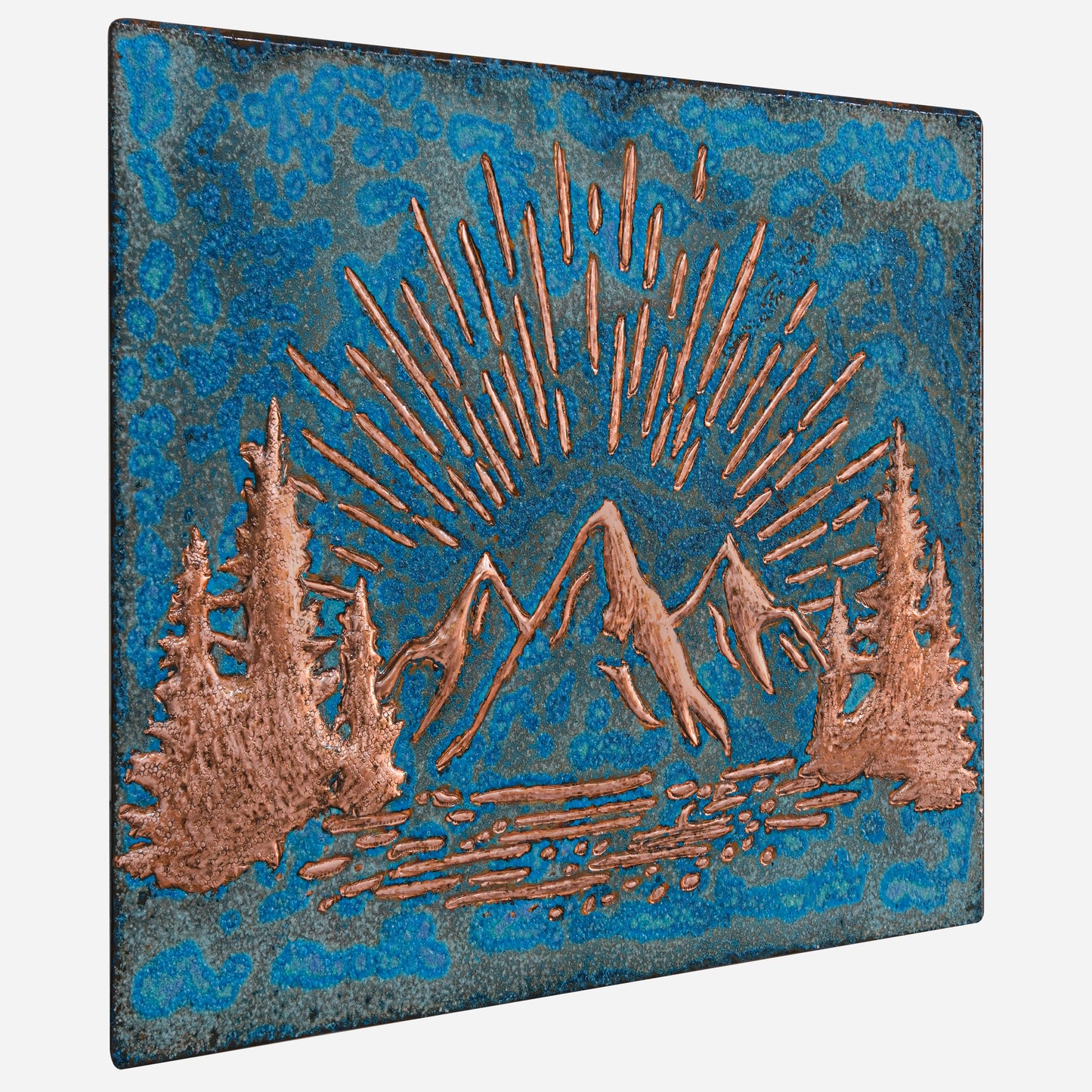 Mountain Retreat Kitchen Backsplash Tile - Copper Sunrise Scene - Blue Patina - Natuross