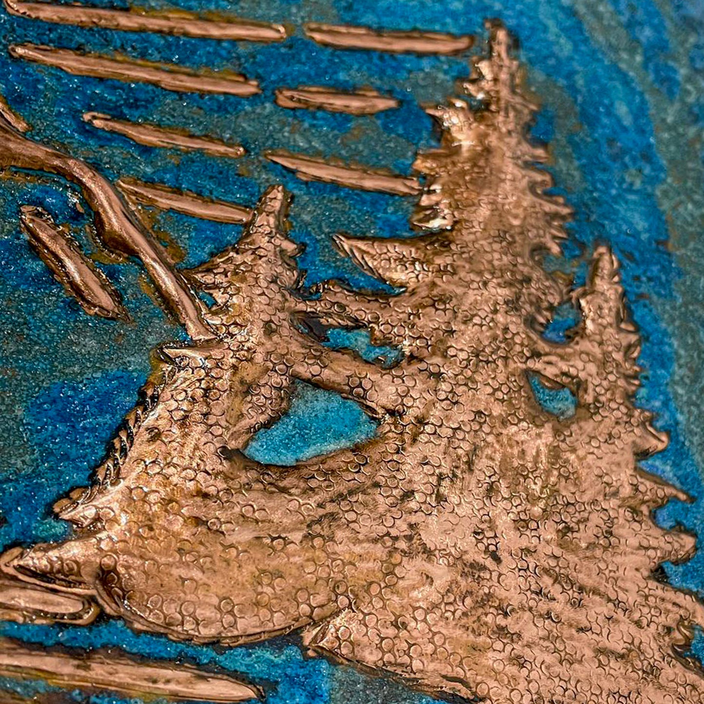 Mountain Retreat Kitchen Backsplash Tile - Copper Sunrise Scene - Blue Patina - Natuross