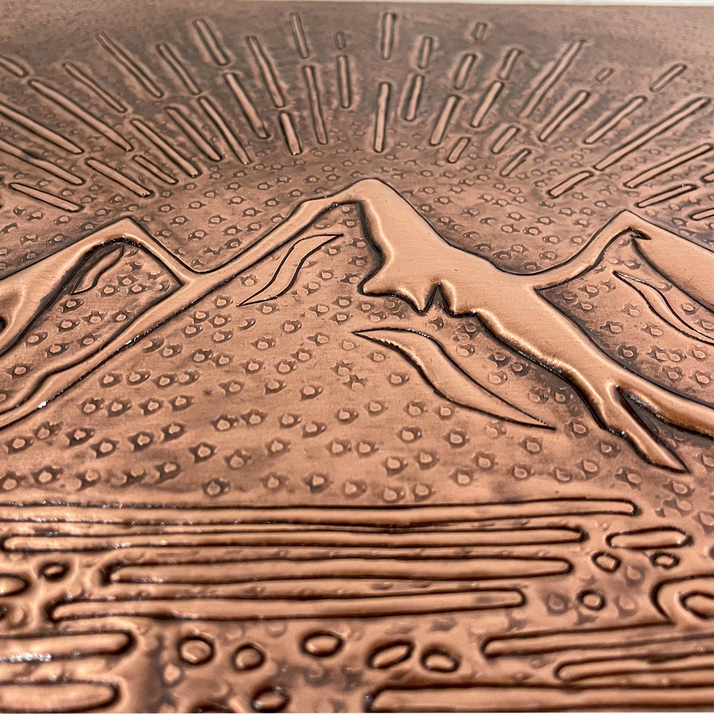 Mountain Retreat Kitchen Backsplash Tile - Copper Sunrise Scene - Brown Patina - Natuross