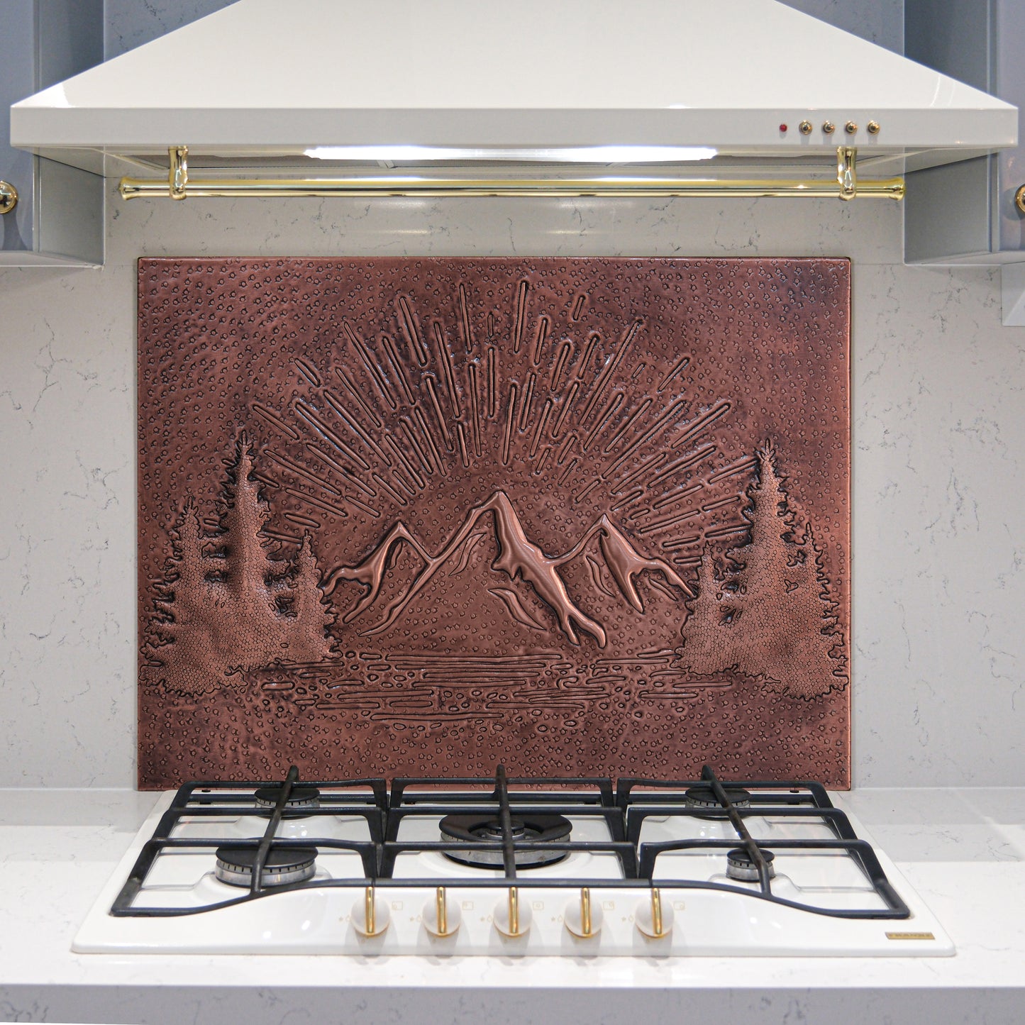 Mountain Retreat Kitchen Backsplash Tile - Copper Sunrise Scene - Brown Patina - Natuross