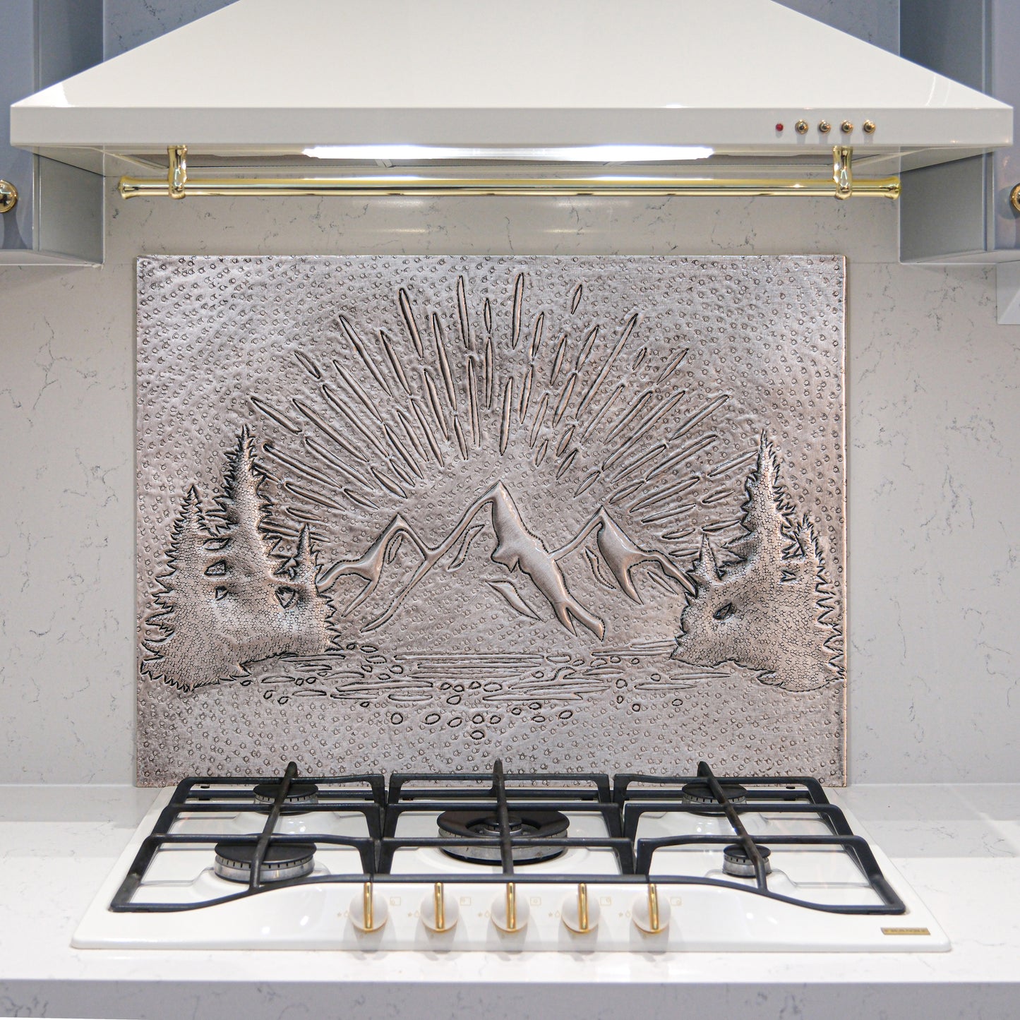 Mountain Retreat Kitchen Backsplash Tile - Copper Sunrise Scene - Gray - Natuross