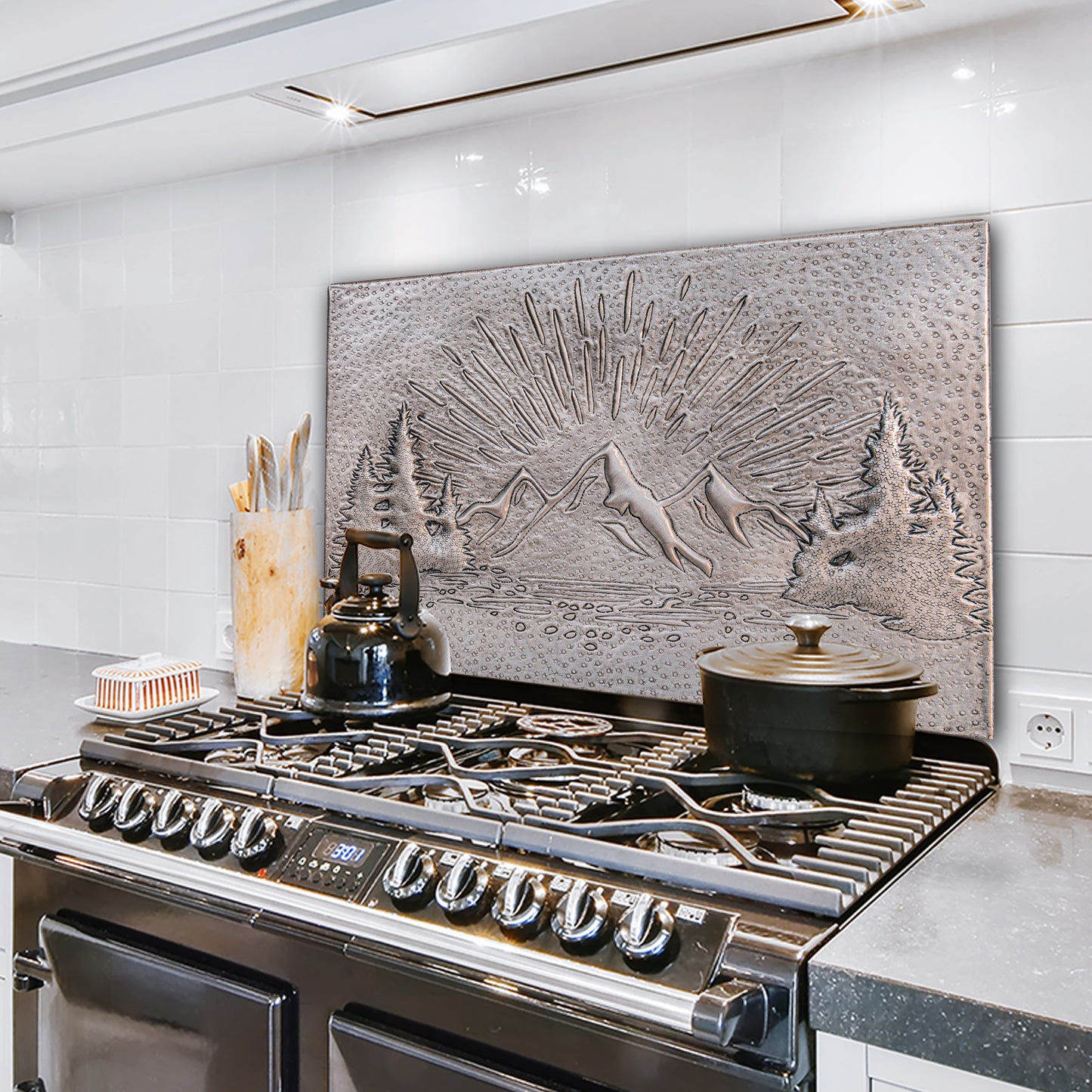 Mountain Retreat Kitchen Backsplash Tile - Copper Sunrise Scene - Gray - Natuross