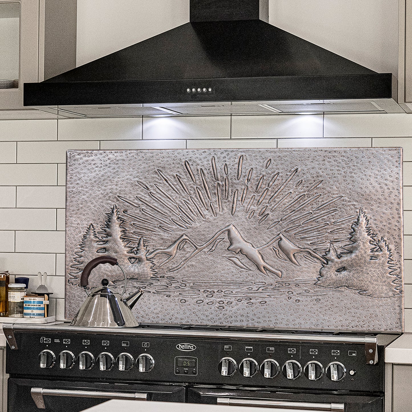 Mountain Retreat Kitchen Backsplash Tile - Copper Sunrise Scene - Gray - Natuross
