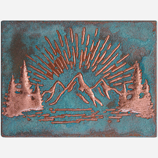 Mountain Retreat Kitchen Backsplash Tile - Copper Sunrise Scene - Green Patina - Natuross