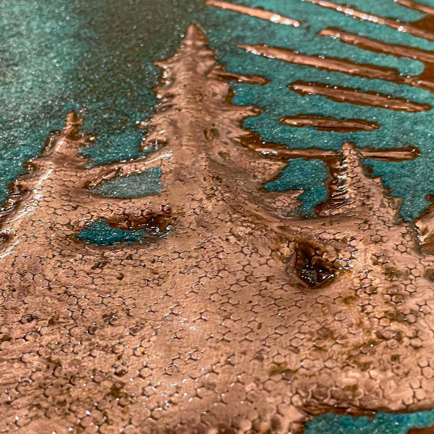 Mountain Retreat Kitchen Backsplash Tile - Copper Sunrise Scene - Green Patina - Natuross