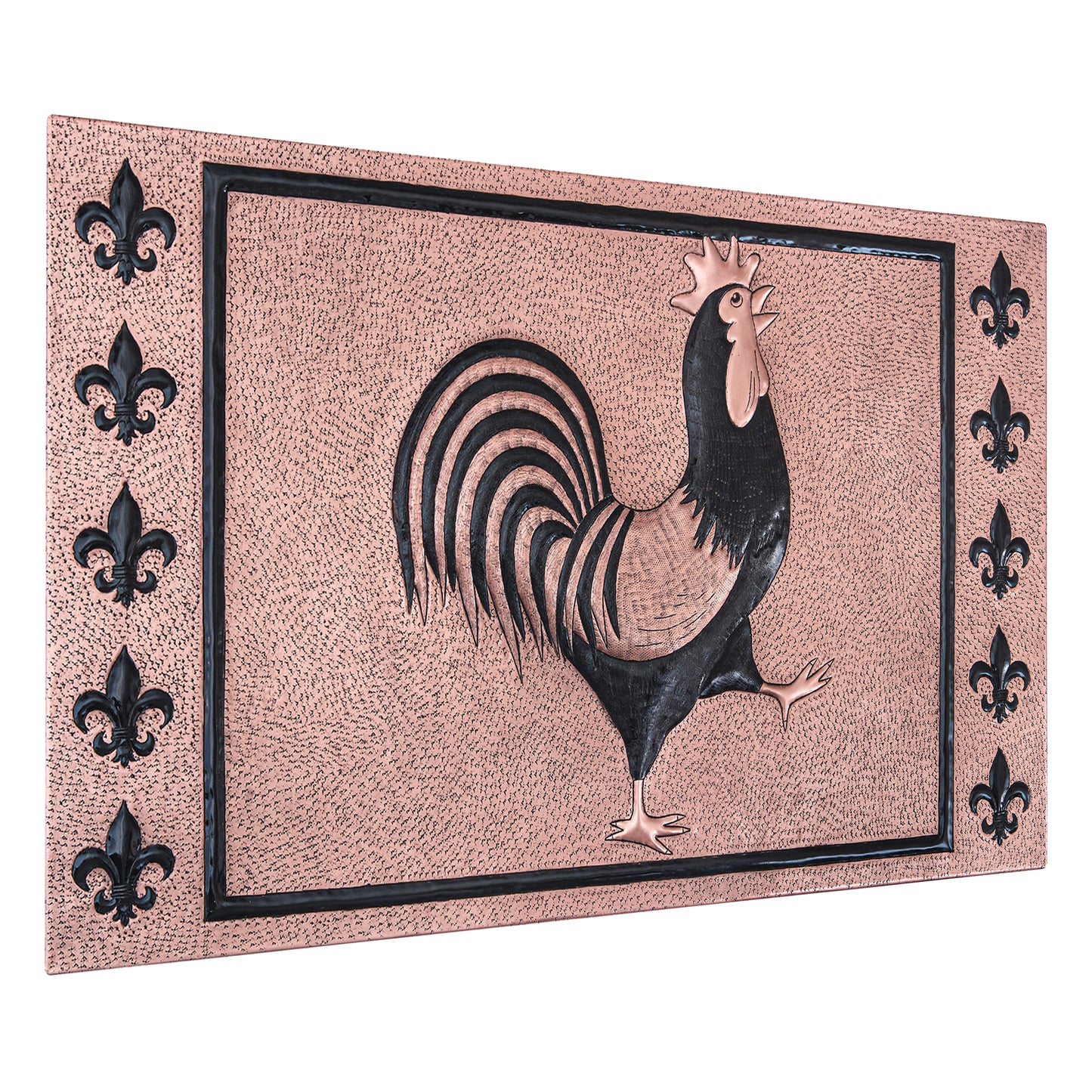 European Kitchen Backsplash Tile - Copper Rooster & Fleur De Lys - Copper & Black - Natuross