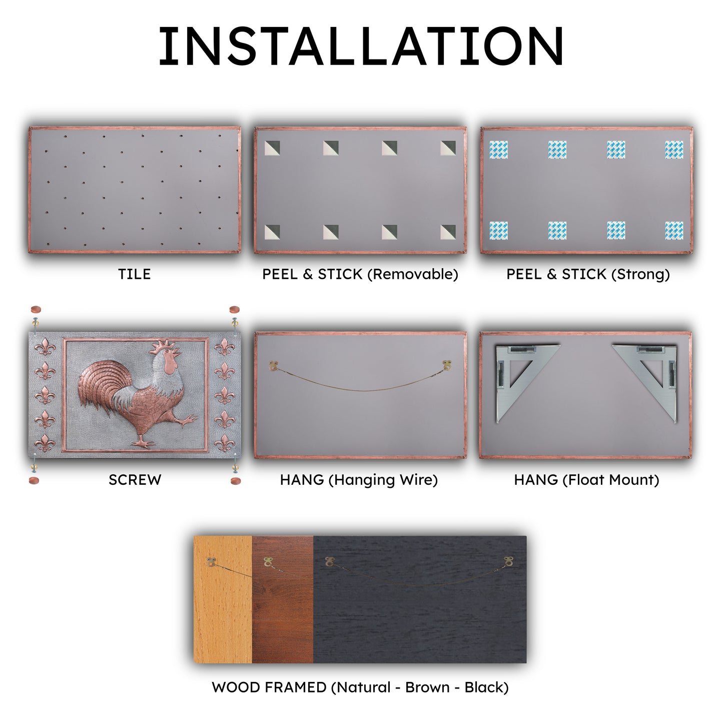 European Kitchen Backsplash Tile - Copper Rooster & Fleur De Lys - Gray & Copper - Natuross