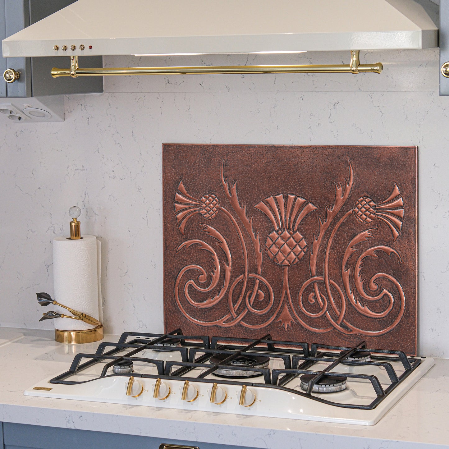Scottish Heritage Kitchen Backsplash Tile - Copper Thistle Emblem - Brown Patina - Natuross