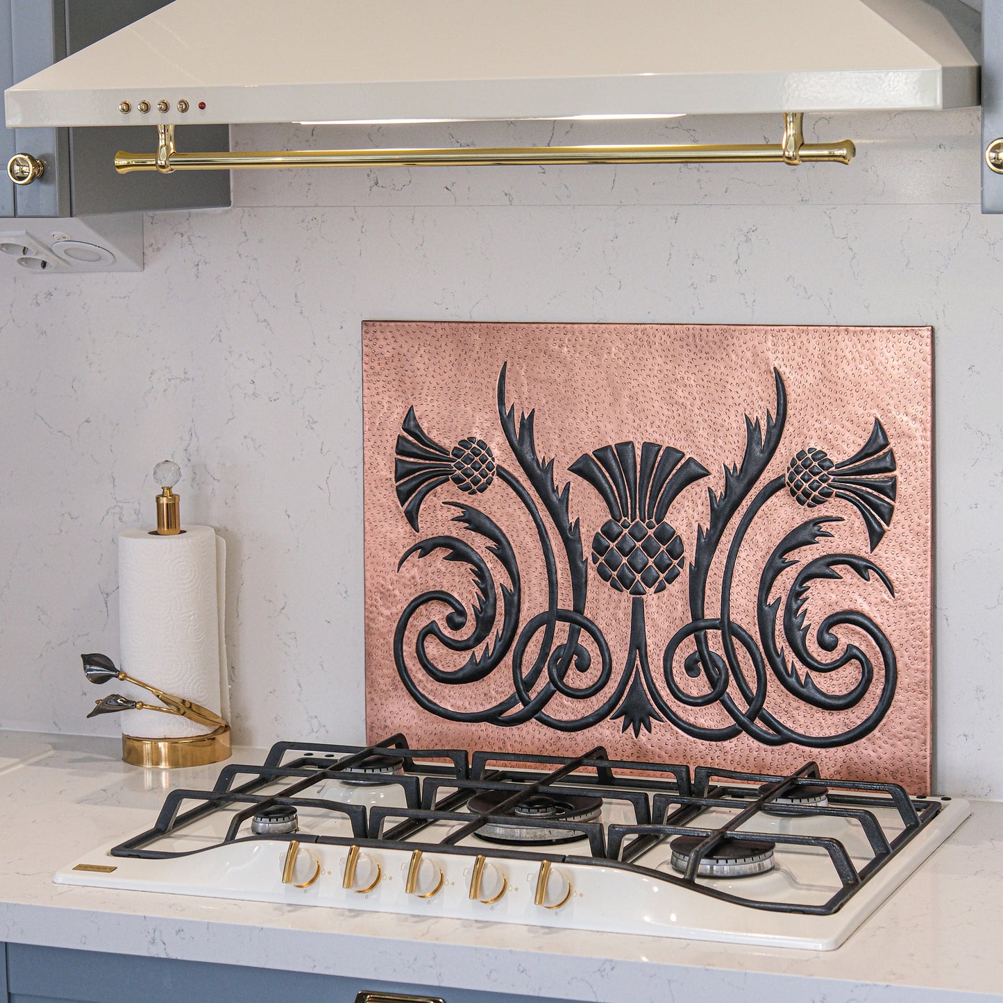 Scottish Heritage Kitchen Backsplash Tile - Copper Thistle Emblem - Copper & Black - Natuross