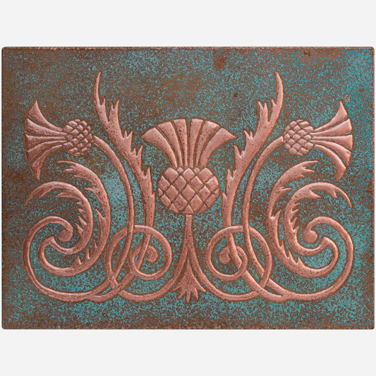 Scottish Heritage Kitchen Backsplash Tile - Copper Thistle Emblem - Green Patina - Natuross