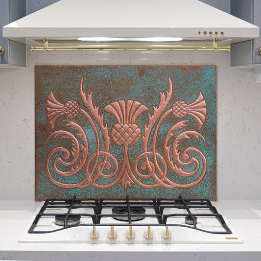 Scottish Heritage Kitchen Backsplash Tile - Copper Thistle Emblem - Green Patina - Natuross