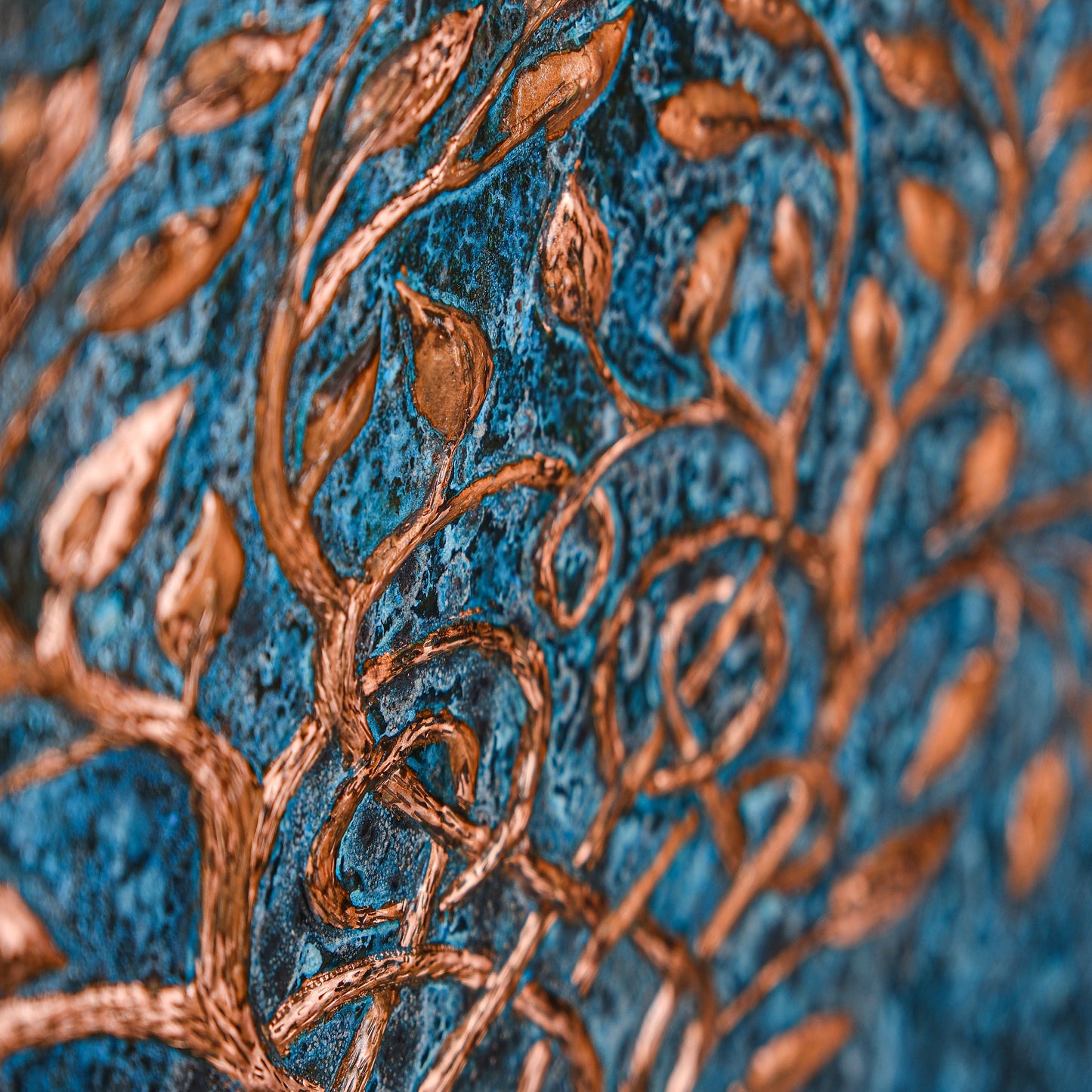 Celtic Kitchen Backsplash Tile - Copper Tree of Life - Blue Patina - Natuross
