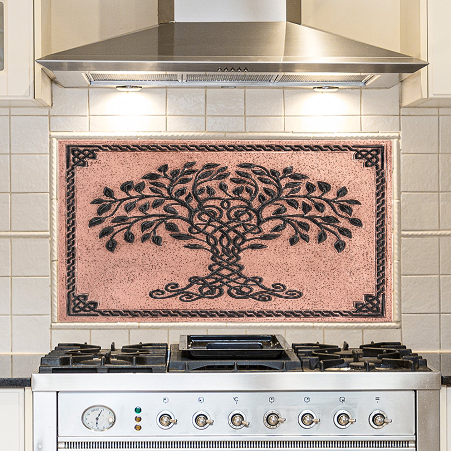 Celtic Kitchen Backsplash Tile - Copper Tree of Life - Copper & Black - Natuross
