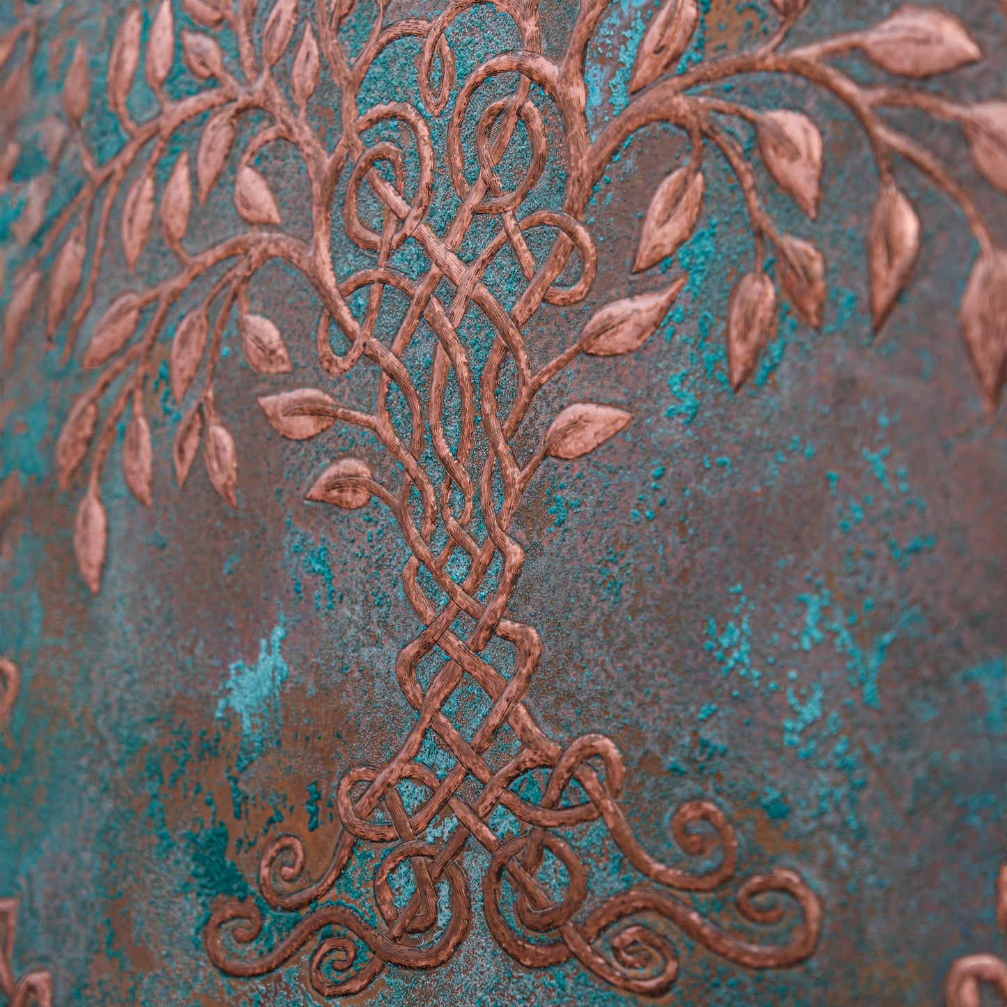 Celtic Kitchen Backsplash Tile - Copper Tree of Life - Green Patina - Natuross