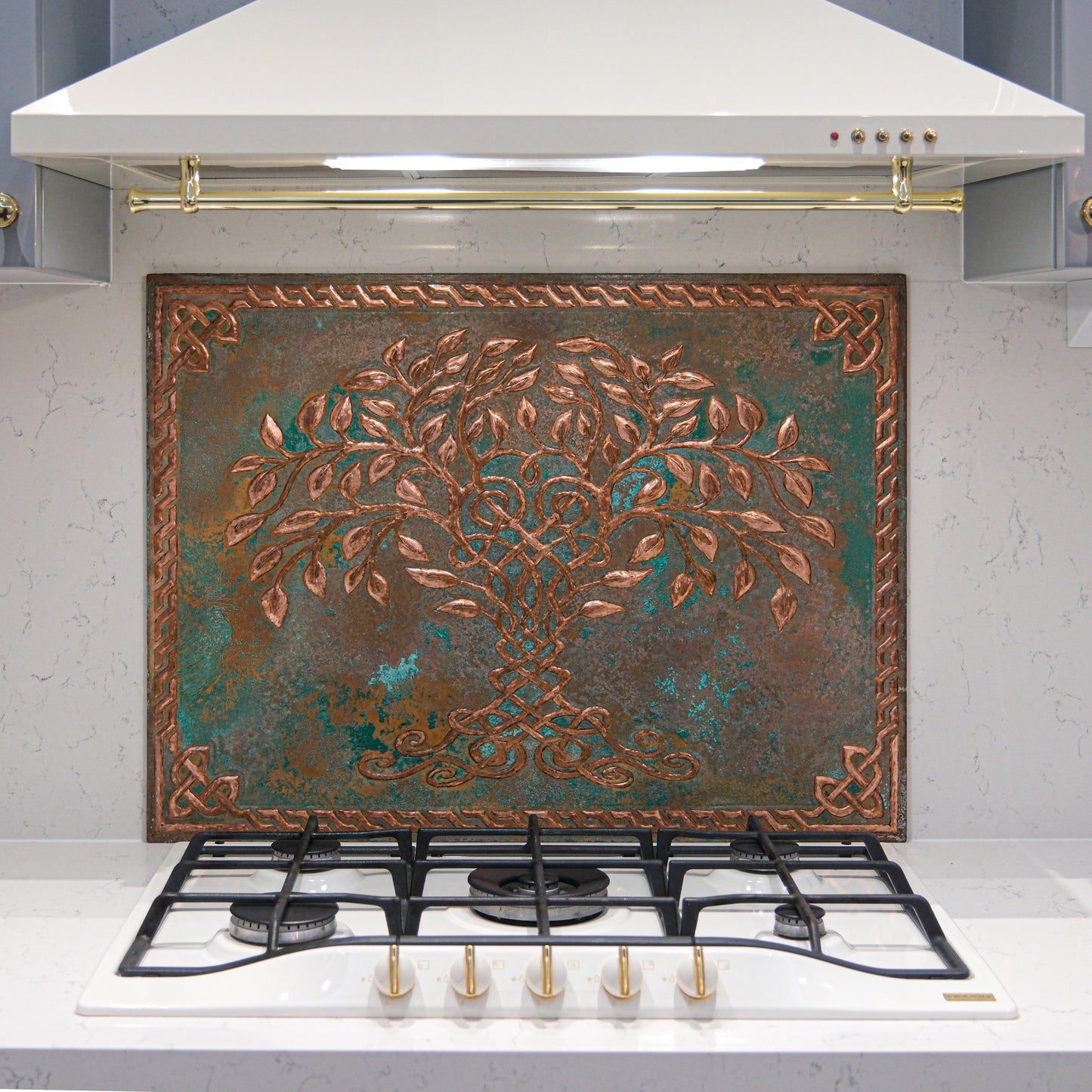 Celtic Kitchen Backsplash Tile - Copper Tree of Life - Green Patina - Natuross