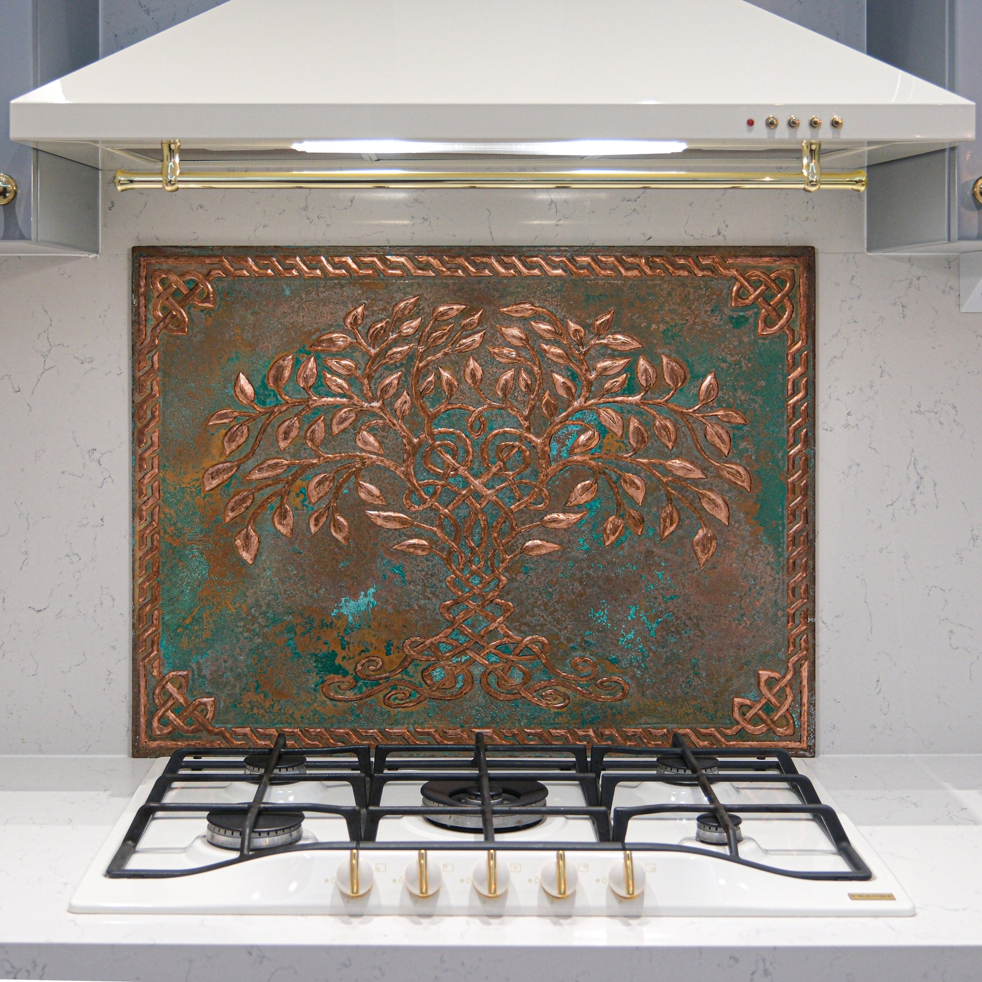 Celtic Kitchen Backsplash Tile - Copper Tree of Life - Green Patina - Natuross