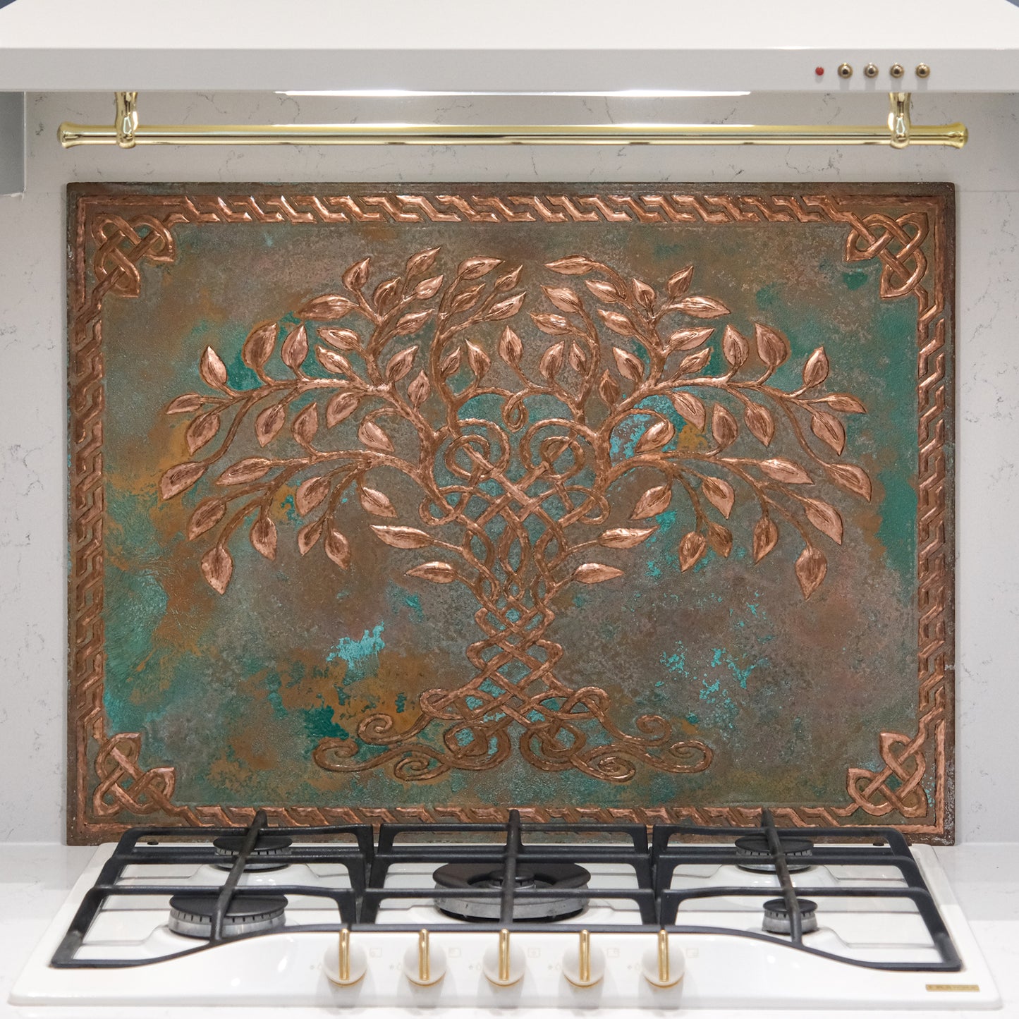 Celtic Kitchen Backsplash Tile - Copper Tree of Life - Green Patina - Natuross