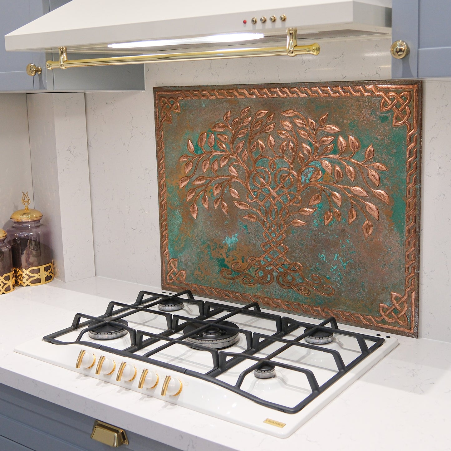 Celtic Kitchen Backsplash Tile - Copper Tree of Life - Green Patina - Natuross