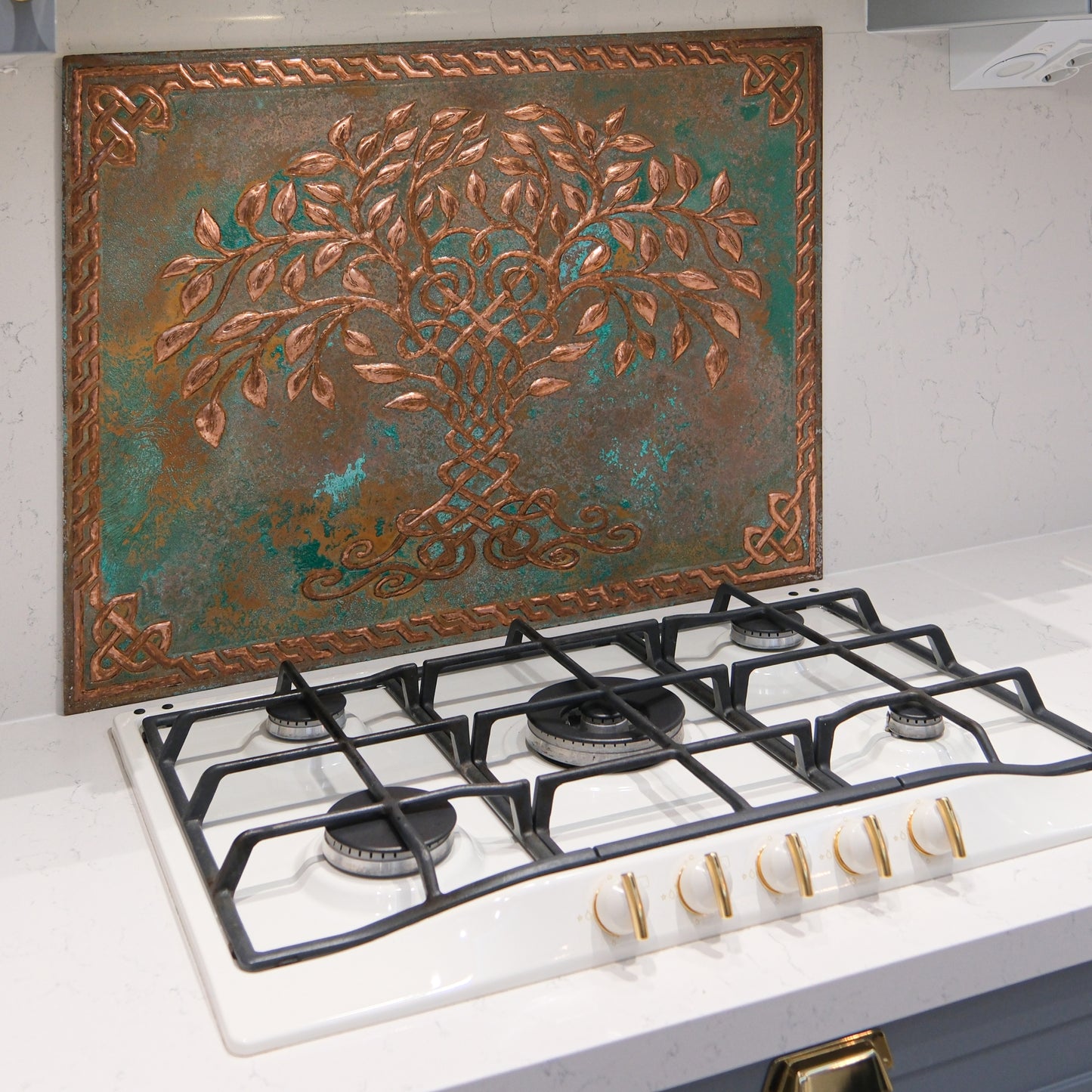 Celtic Kitchen Backsplash Tile - Copper Tree of Life - Green Patina - Natuross