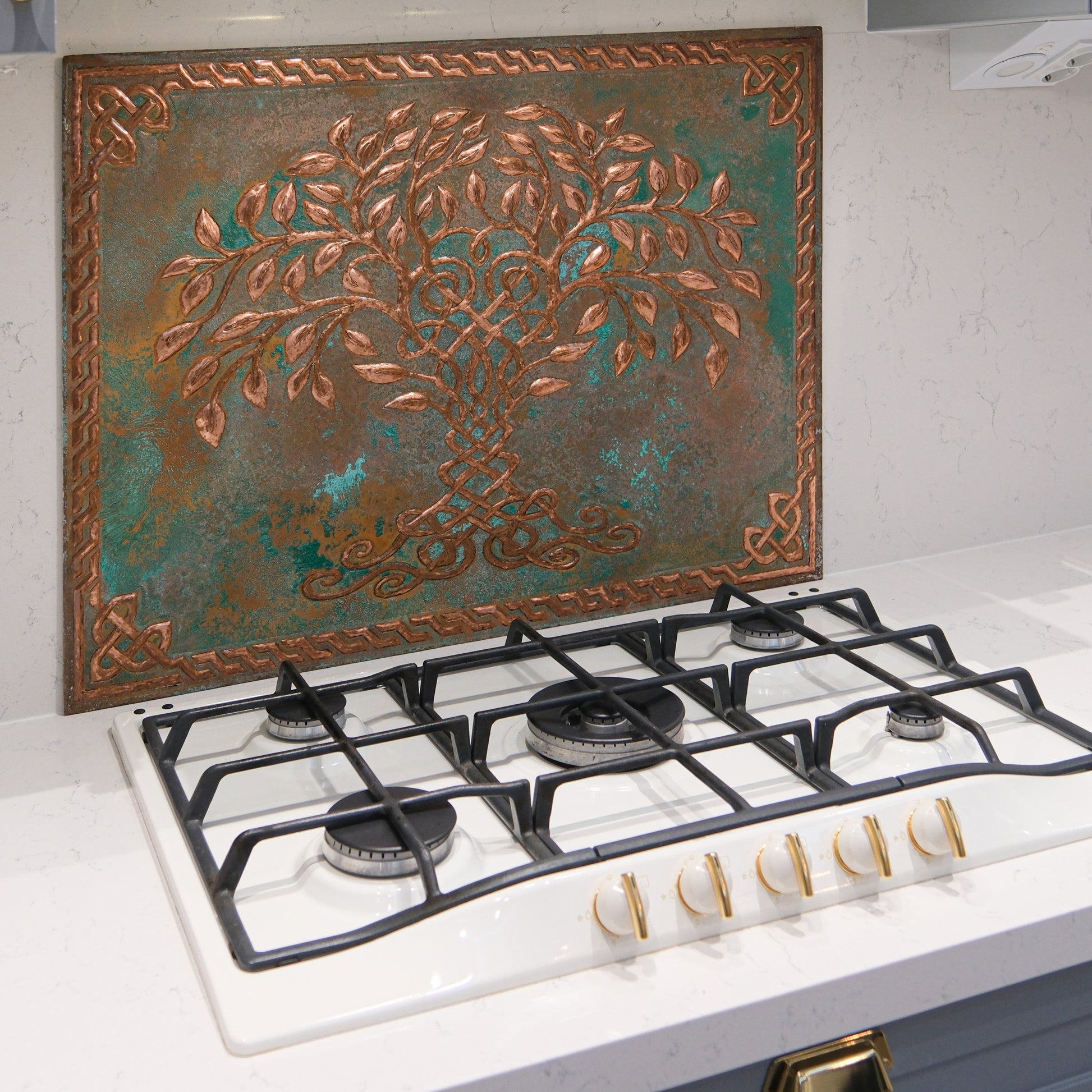 Celtic Kitchen Backsplash Tile - Copper Tree of Life - Green Patina - Natuross