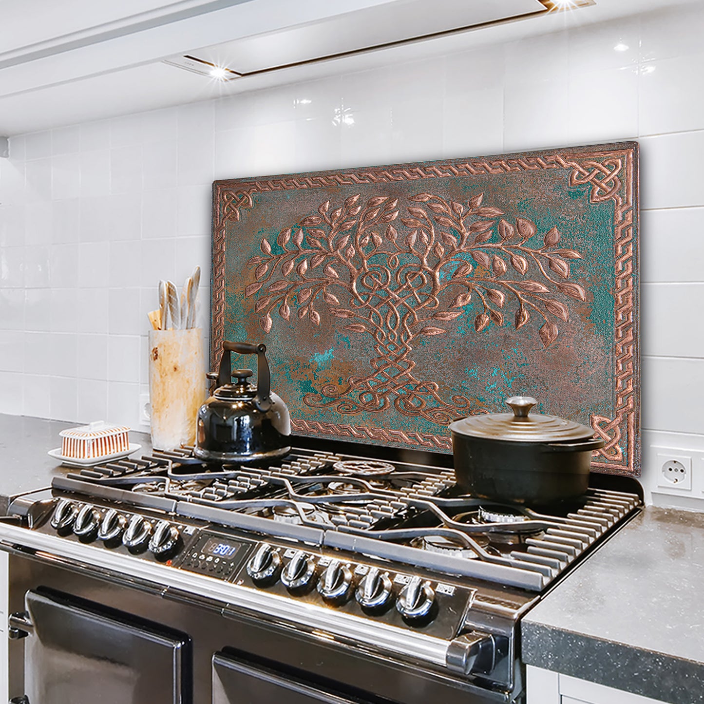 Celtic Kitchen Backsplash Tile - Copper Tree of Life - Green Patina - Natuross
