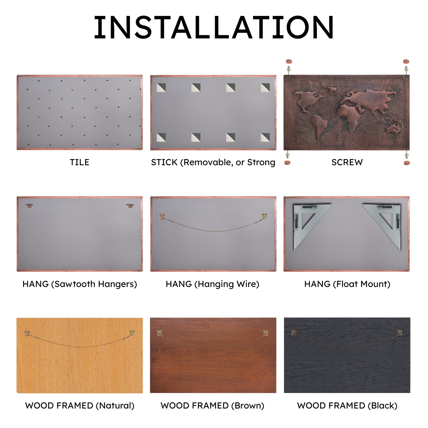 Modern Kitchen Backsplash Tile - Copper World Map - Brown Patina - Natuross