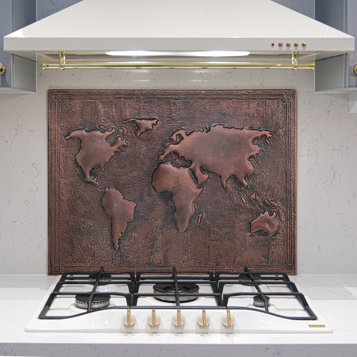 Modern Kitchen Backsplash Tile - Copper World Map - Brown Patina - Natuross