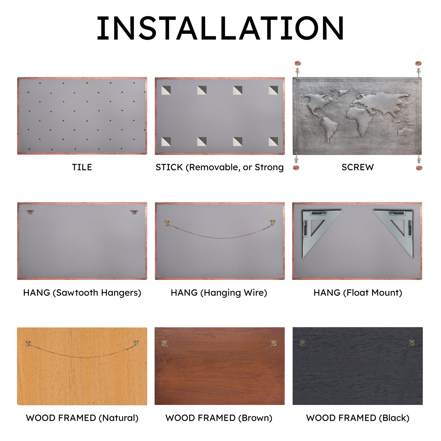 Modern Kitchen Backsplash Tile - Copper World Map - Gray - Natuross