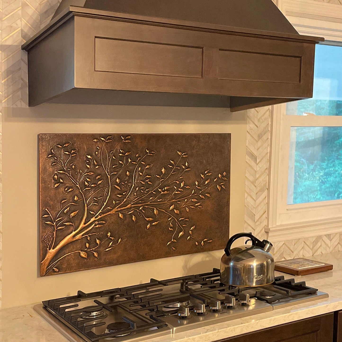 Rustic Brown Copper Tree Branches Backsplash | Handmade Farmhouse Kitchen Wall Art - Natuross