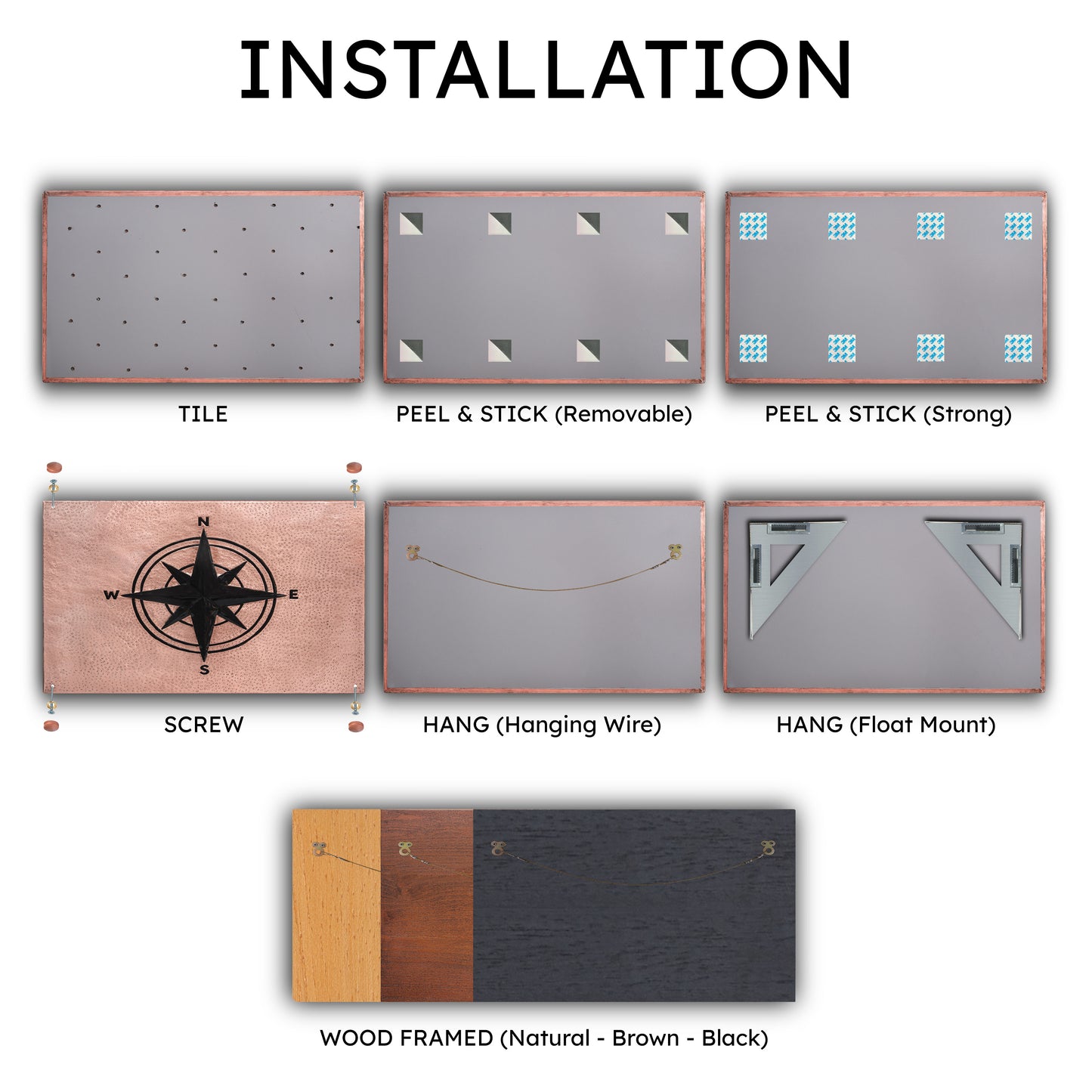 Coastal Kitchen Backsplash Tile - Copper Compass Rose - Copper & Black - Natuross