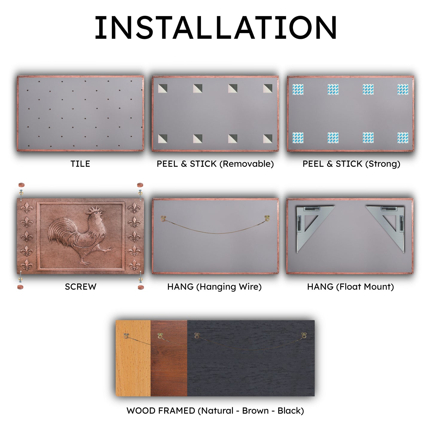 European Kitchen Backsplash Tile - Copper Rooster & Fleur De Lys - Natural Copper - Natuross
