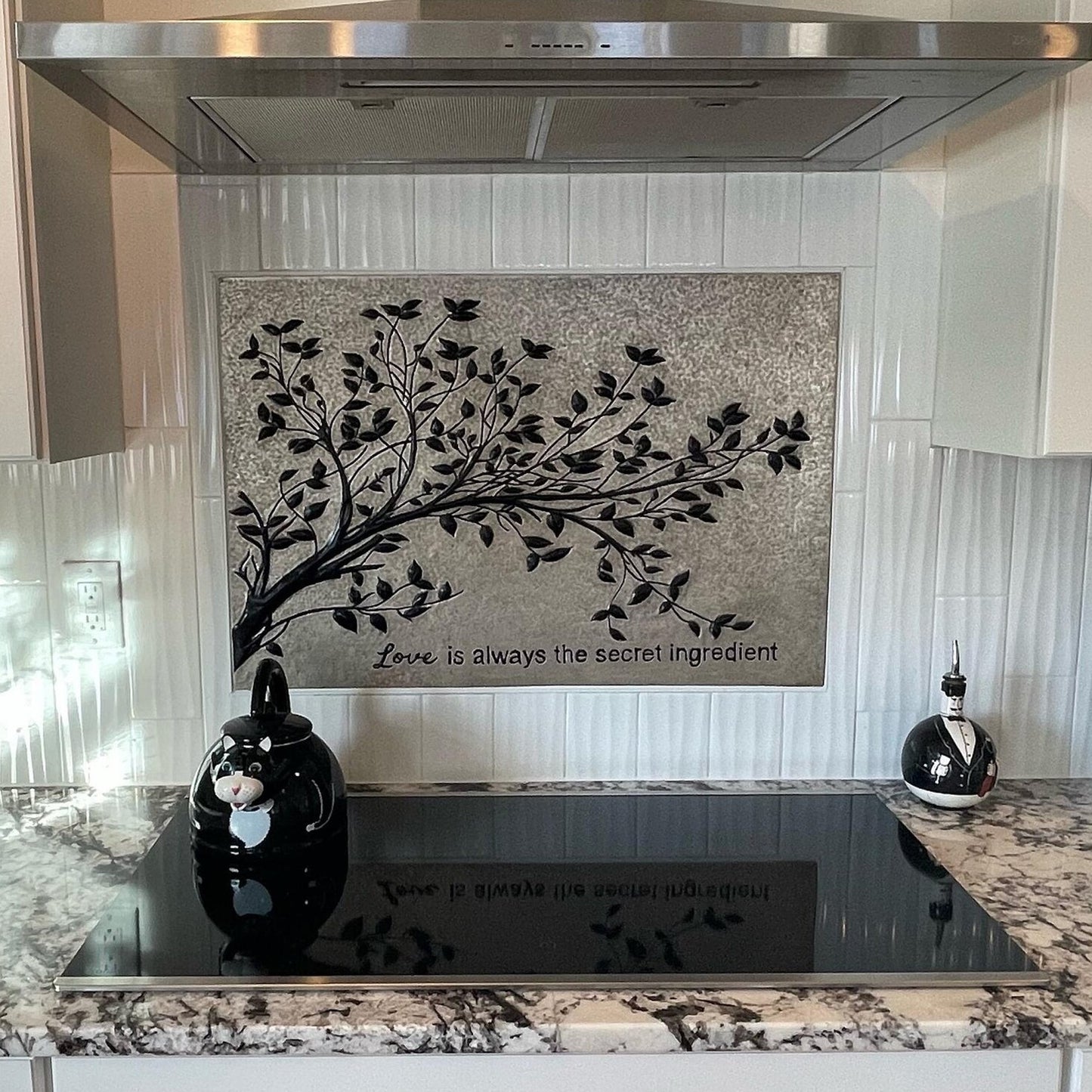 Gray & Black Copper Tree Branches Backsplash | Modern Copper Kitchen Backsplash Panel - Natuross