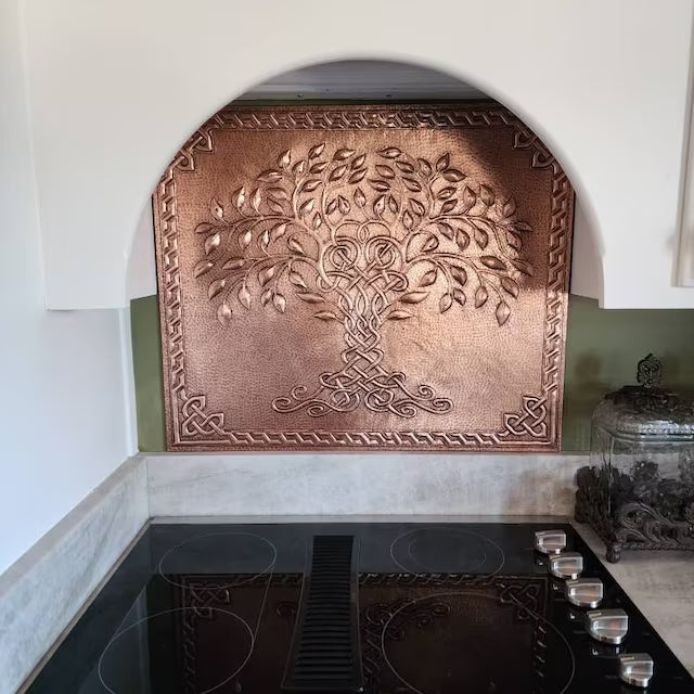 Copper Tree of Life Backsplash | Handmade Copper Kitchen Wall Art - Natuross