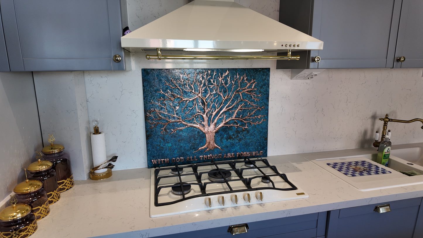 Eternal Tree Copper Backsplash in Blue - Natuross