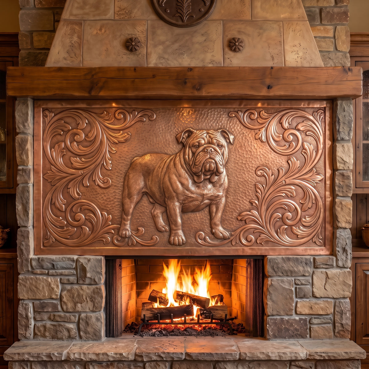 English Bulldog Scrollwork Copper Wall Art