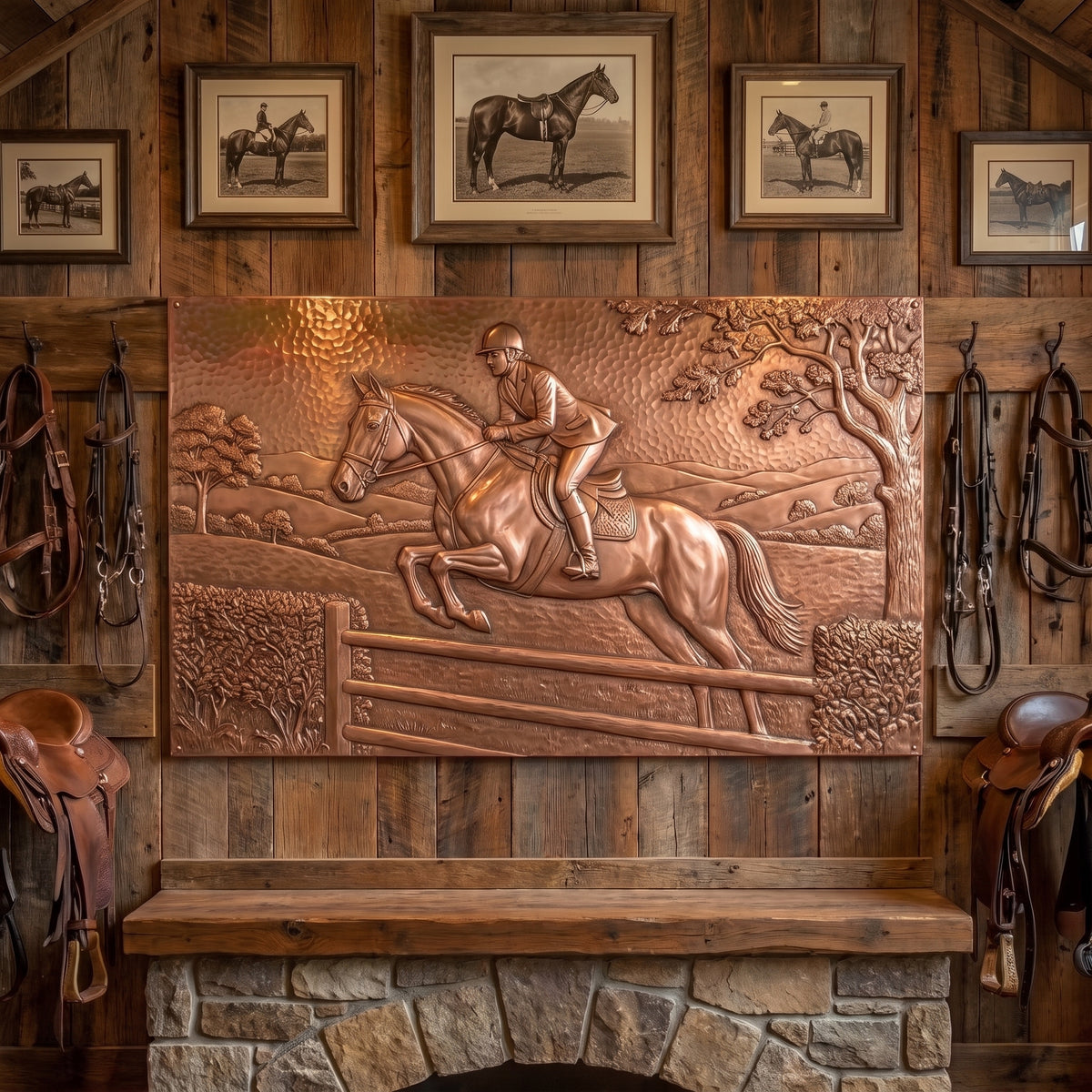 Horse and Rider Jumping Copper Wall Panel
