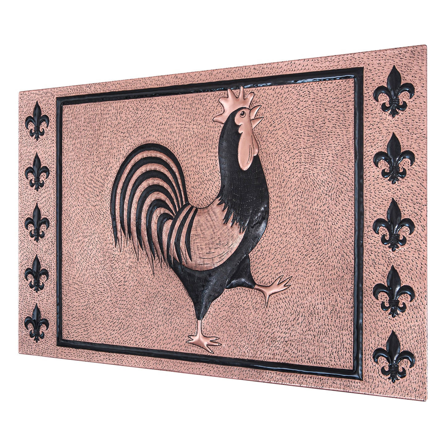 European Kitchen Backsplash Tile - Copper Rooster & Fleur De Lys - Copper & Black - Natuross