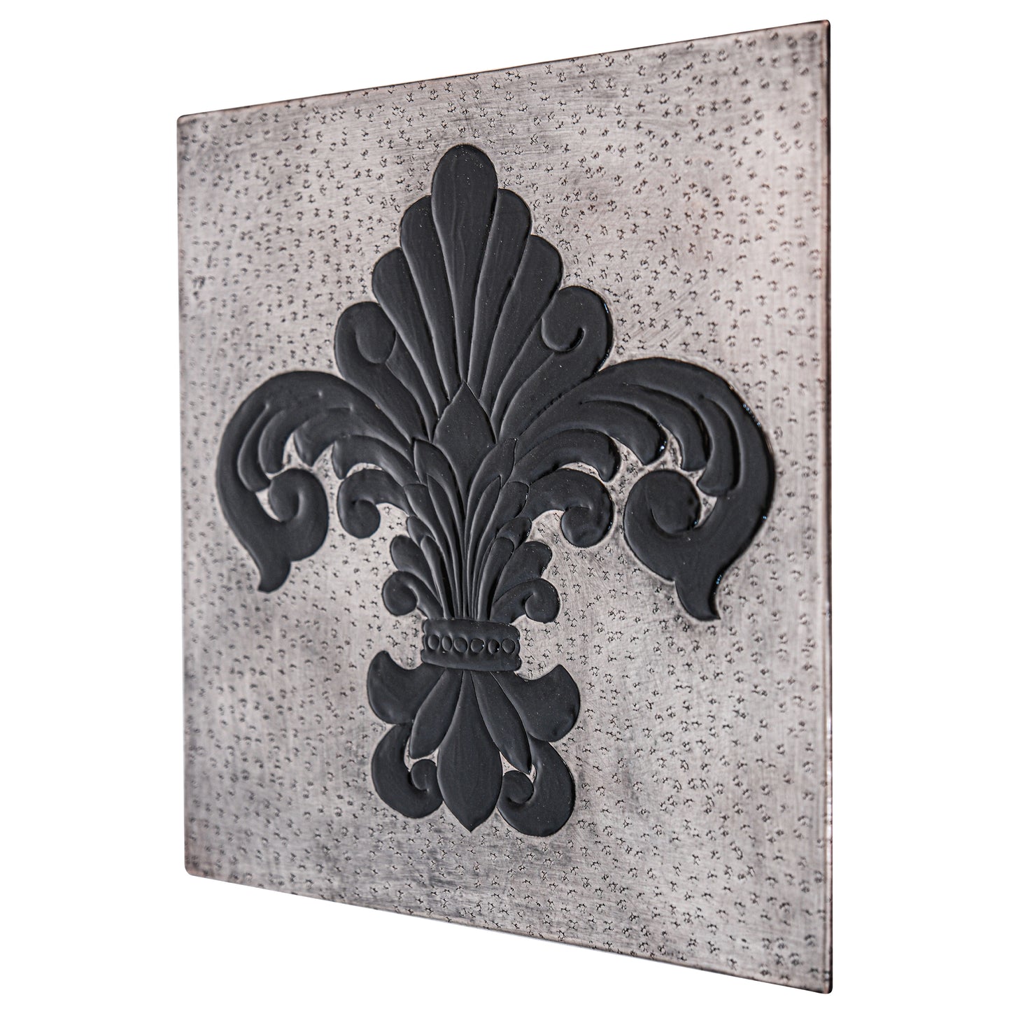 French Country Kitchen Backsplash Tile - Copper Fleur De Lys - Gray & Black - Natuross