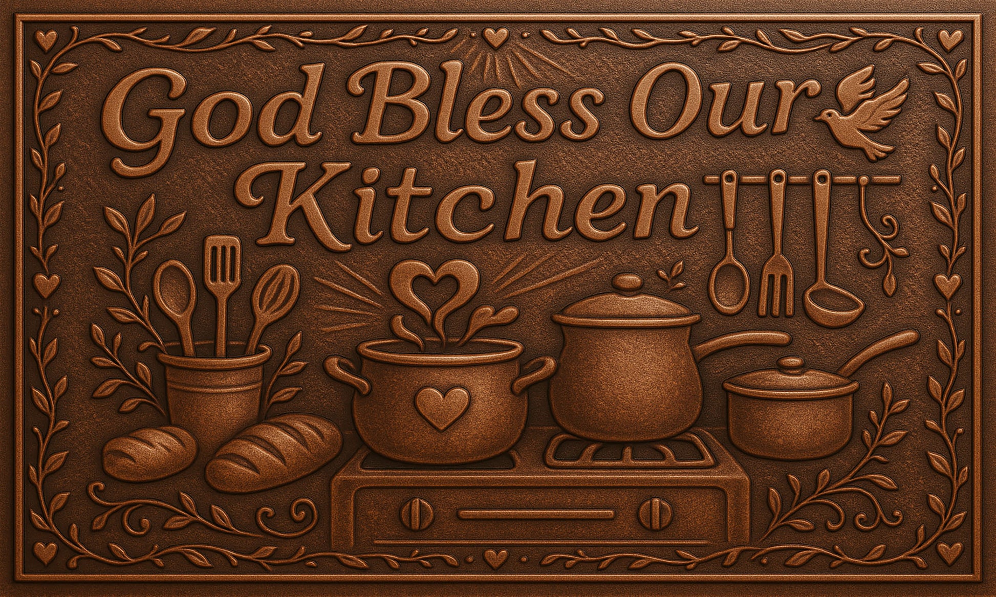 "God Bless Our Kitchen" Copper Stove Backsplash - Natuross