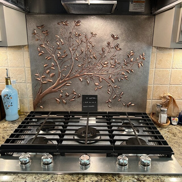 Gray Copper Tree Branches Backsplash | Handmade Copper Kitchen Backsplash Tile