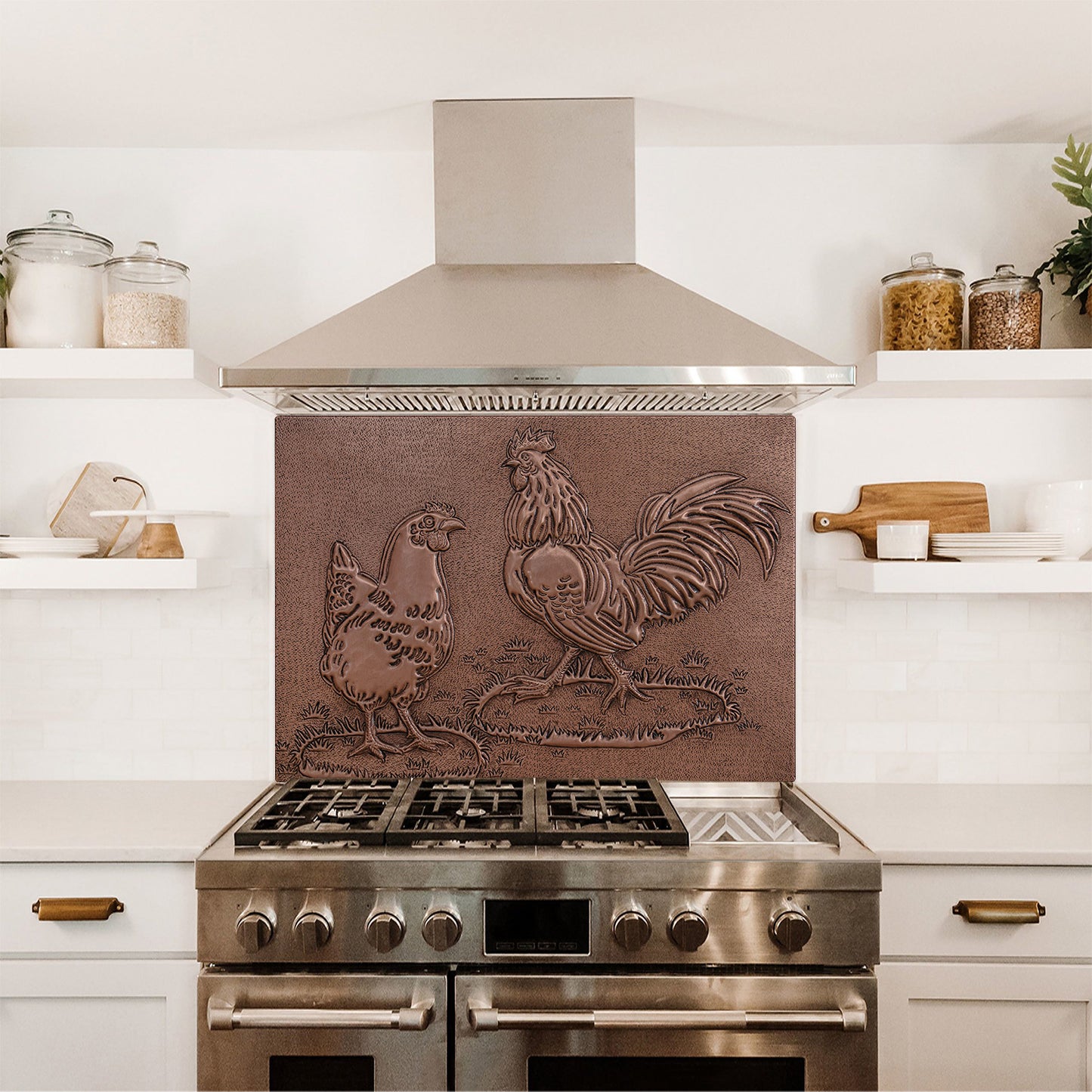 Farmhouse Kitchen Backsplash Tile - Copper Rooster & Chicken - Natural Copper - Natuross