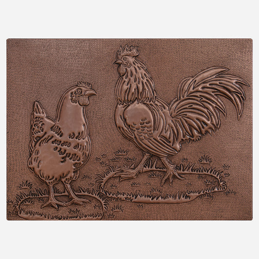 Farmhouse Kitchen Backsplash Tile - Copper Rooster & Chicken - Natural Copper - Natuross