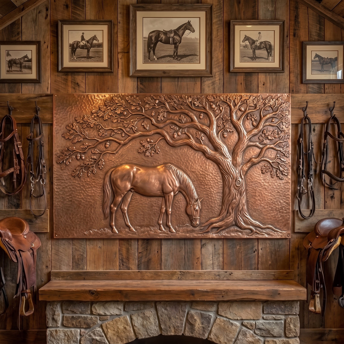 Horse Under the Oak Tree Copper Wall Panel