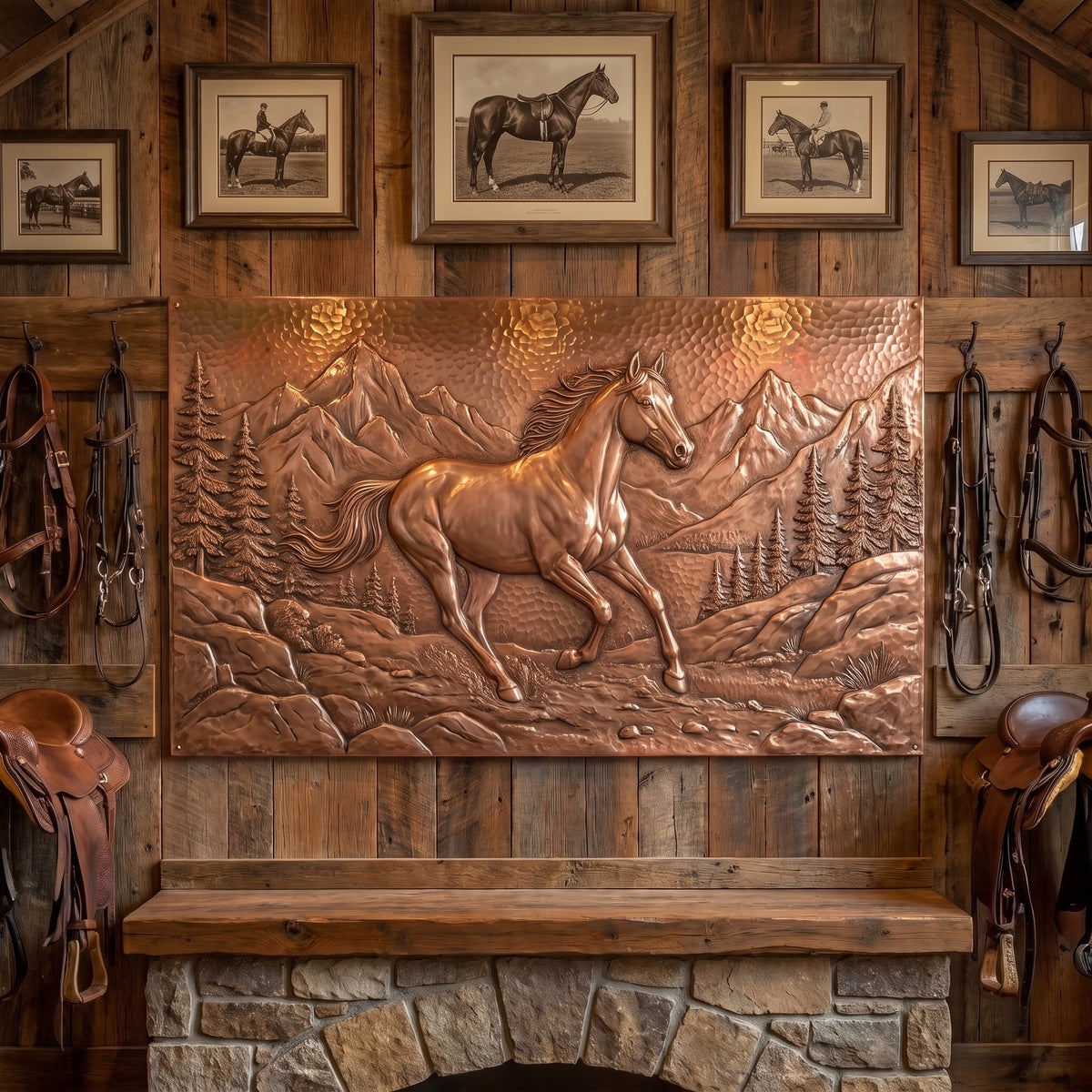 Running Horse in the Mountains Copper Wall Panel