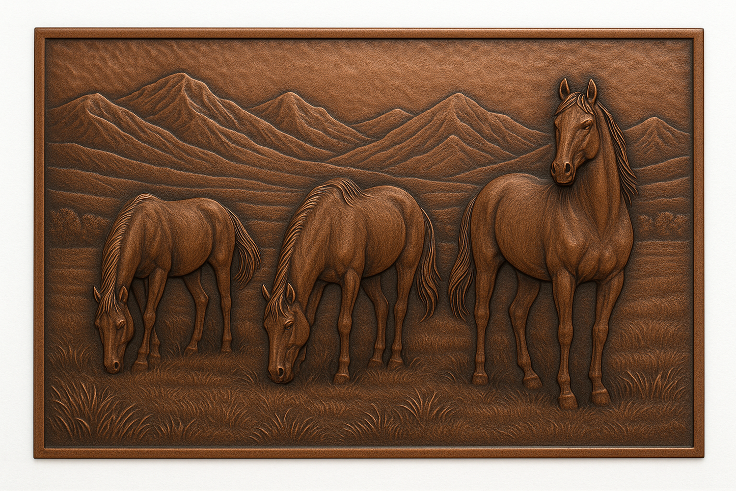 Horses in Valley Metal Wall Art Backsplash Panel