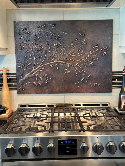 Rustic Brown Copper Tree Branches Backsplash | Handmade Farmhouse Kitchen Wall Art - Natuross